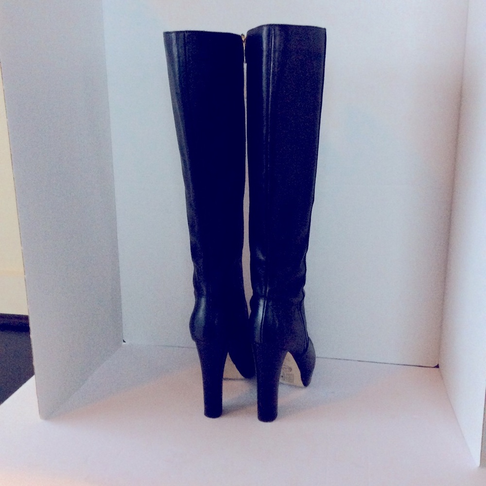 Michael Kors Black Tall Leather Platform Heeled Boots - Picture 2 of 4